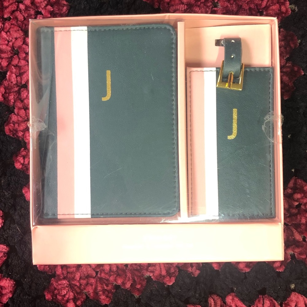 J monogrammed Passport holder with luggage tag